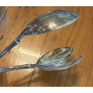 Vintage Silverplate E.P. Zinc Landes Italy Salad Tongs 9 1/4 " Bamboo Pattern
